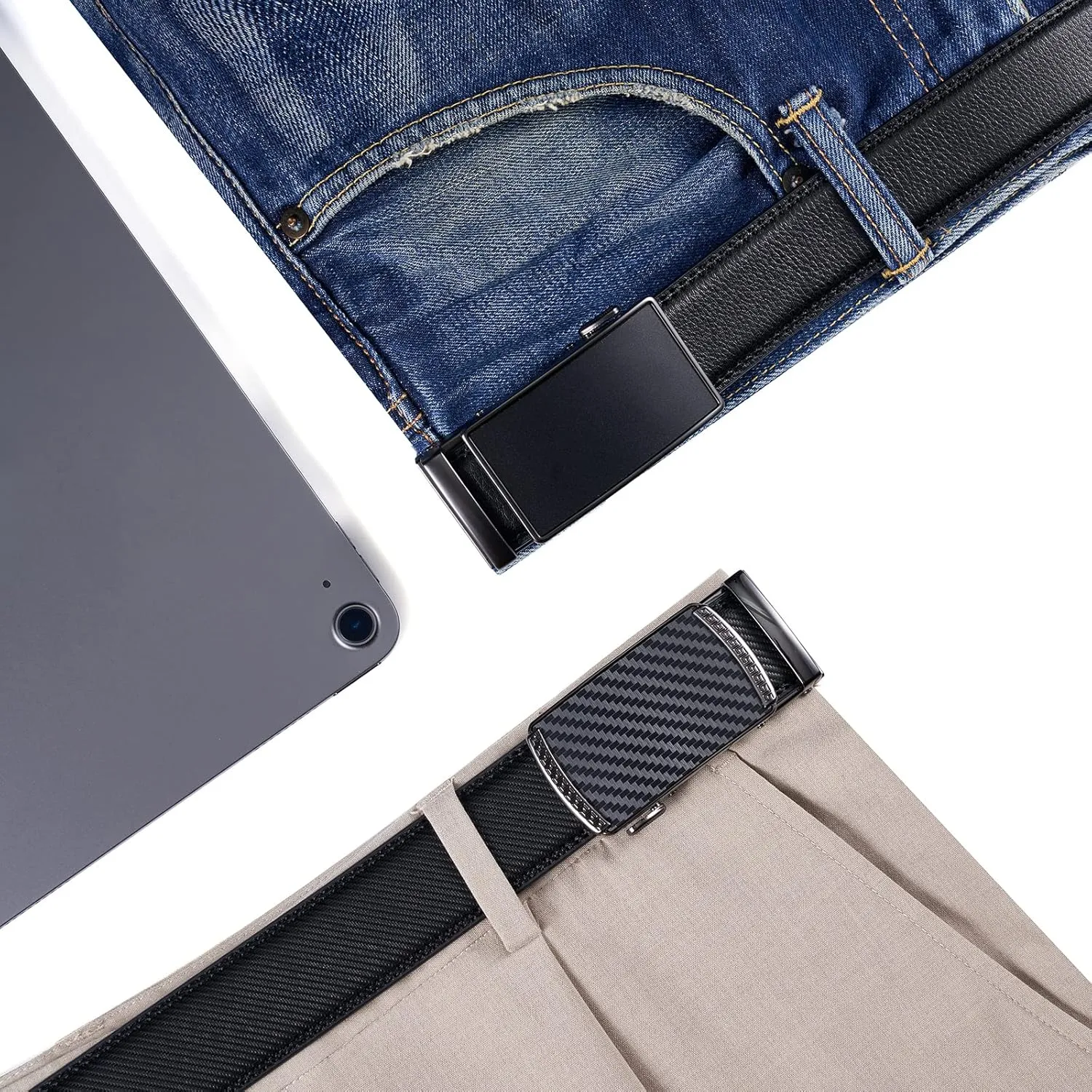 28"-68" Men's Leather Ratchet Dress Belt Big And Tall With Automatic Buckle