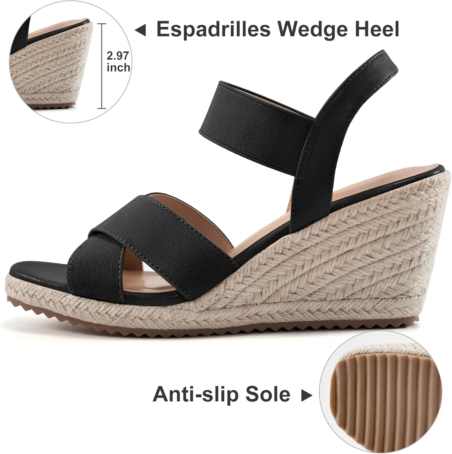 Ablanczoom Espadrilles Wedge Sandals for Women: Dressy Open Toe Ankle Strap Wedges Heels for Womens Comfortable Platform Sandal for Summer Casual Vacation Travel Work