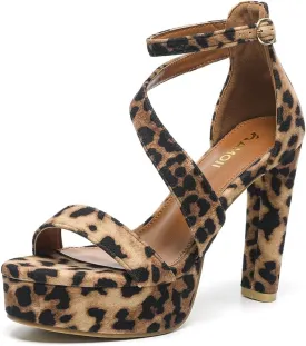 Amoji Women's Block Heels 4 Inch Platform Ankle Strap Lady Heeled Sandals FZ325