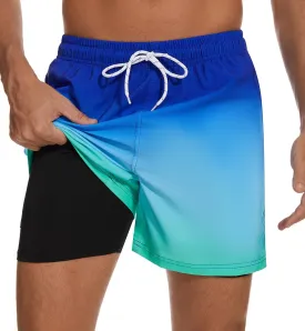 Aueyan Mens Swim Trunks 5.5 inch with Compression Liner Zipper Pockets,Quick Dry Swimsuit Trunks Funny Beach Board Shorts