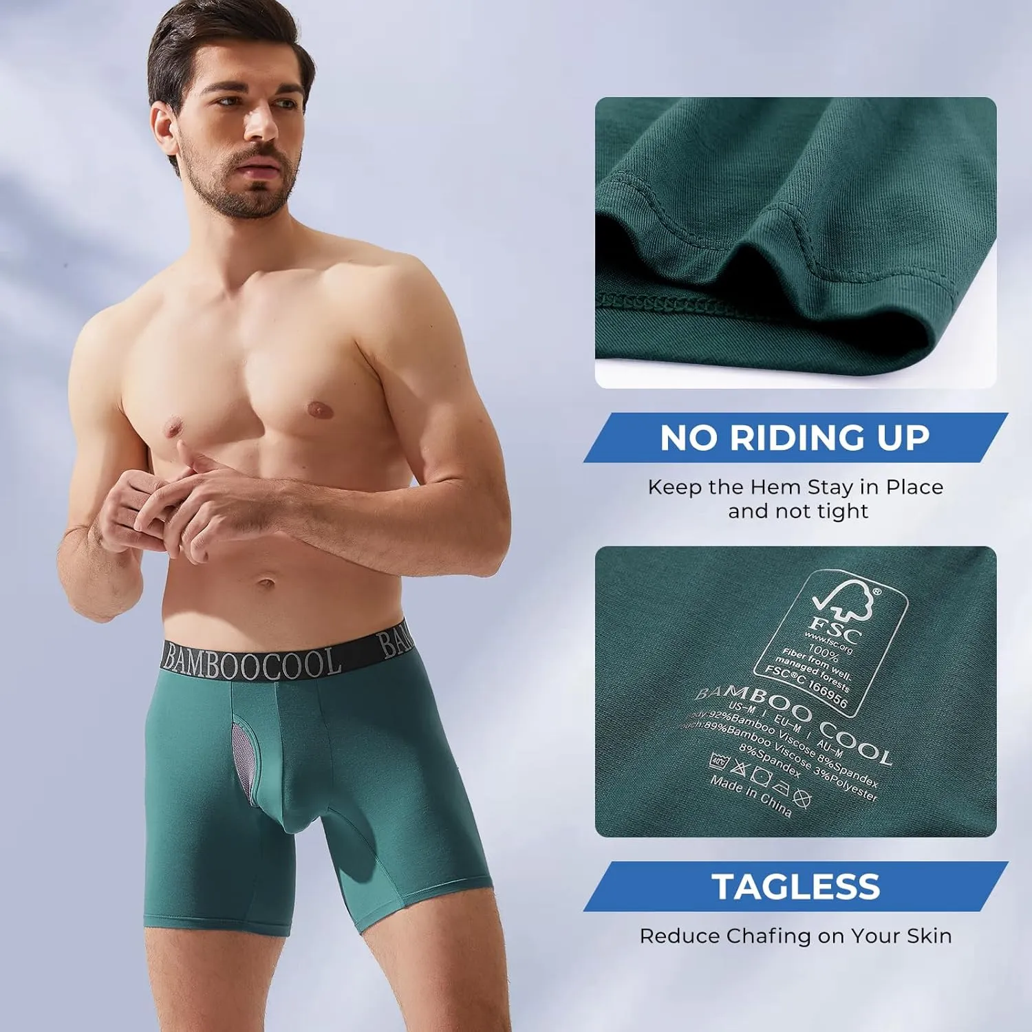 BAMBOO COOL Men's Ultra Breathable Underwear Mesh Boxer Briefs with Lightwight Wasitband,No Ride Up,Multipack