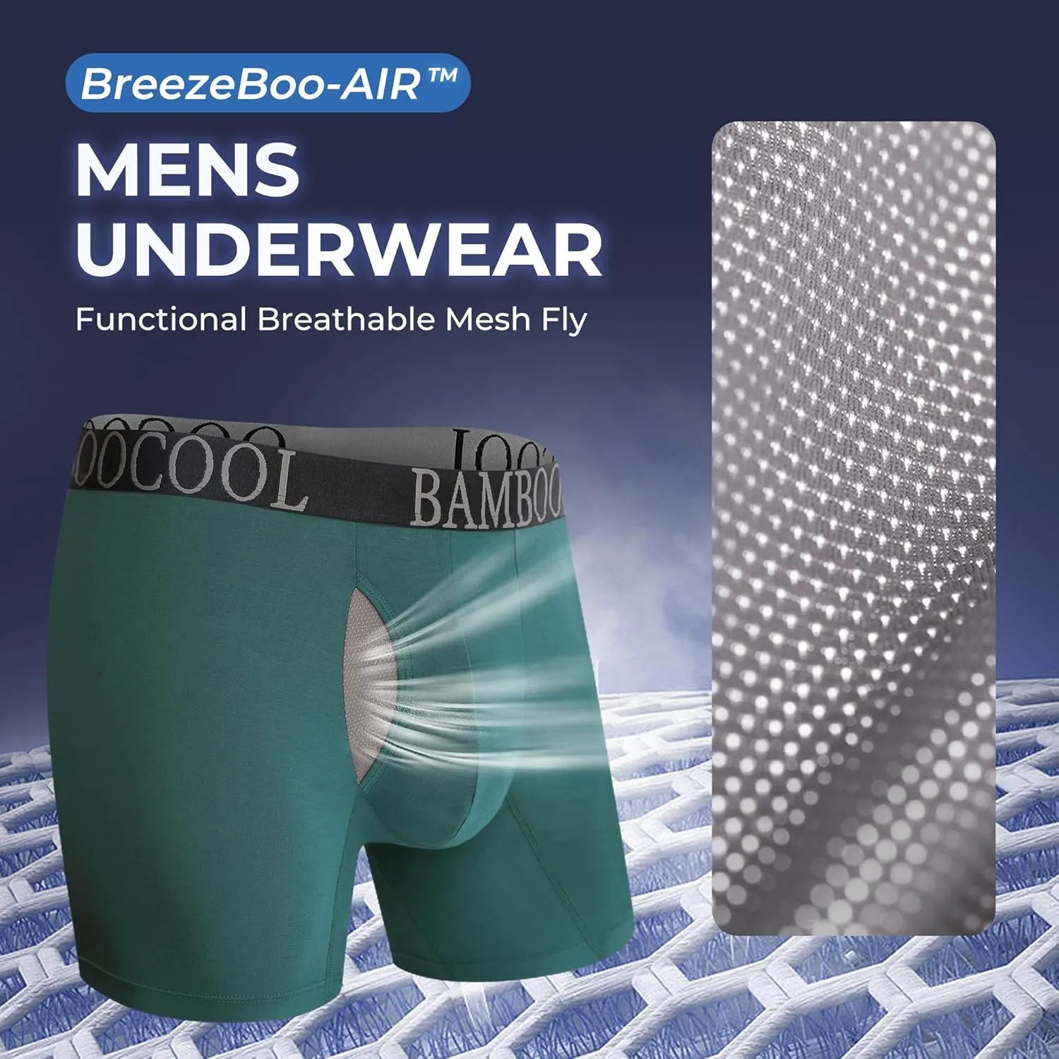BAMBOO COOL Men's Ultra Breathable Underwear Mesh Boxer Briefs with Lightwight Wasitband,No Ride Up,Multipack