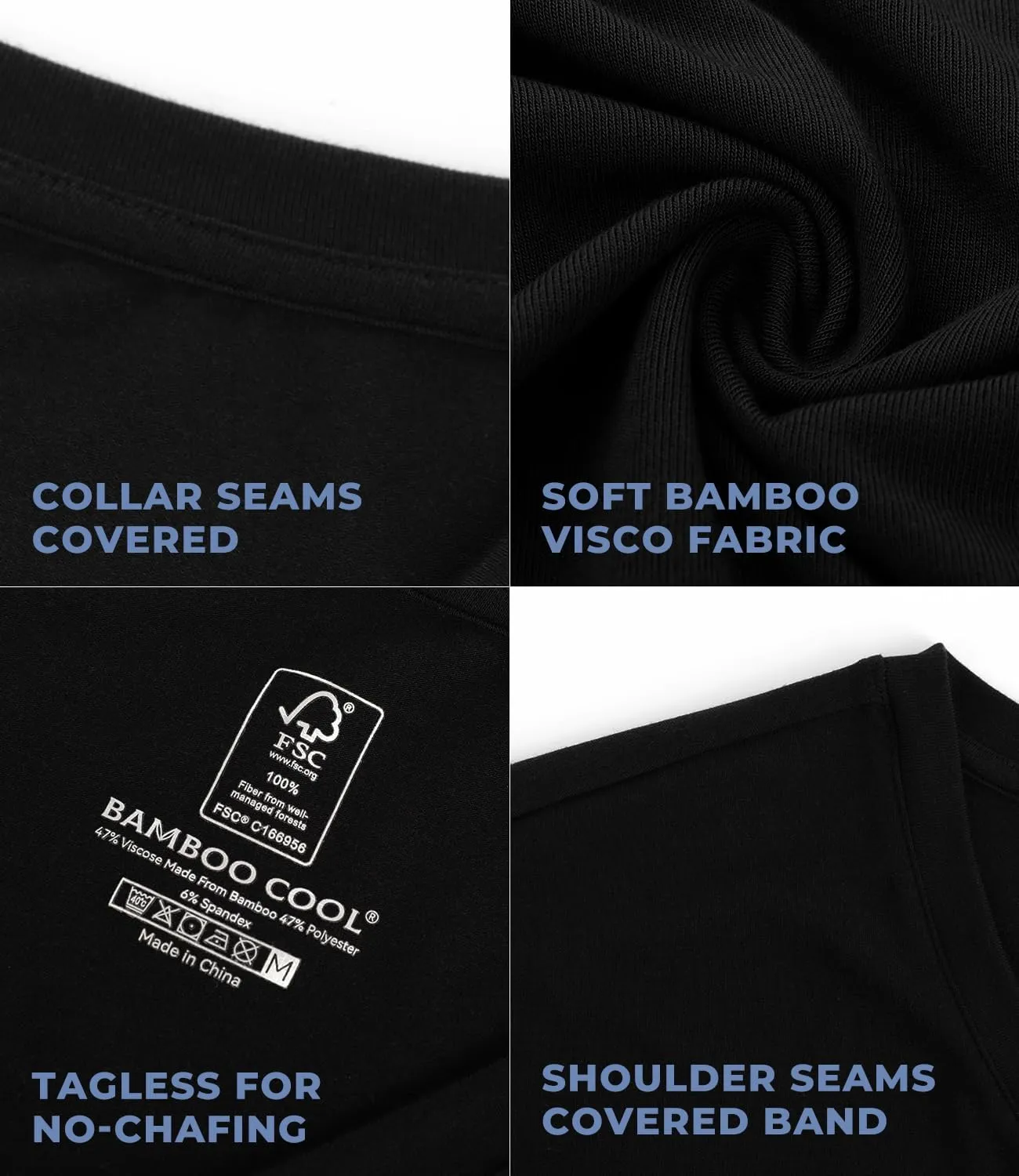 BAMBOO COOL Men's Undershirts Soft Stretch V Neck T-Shirts,Breathable and Moisture-Wicking White Tees for Men 3 Pack