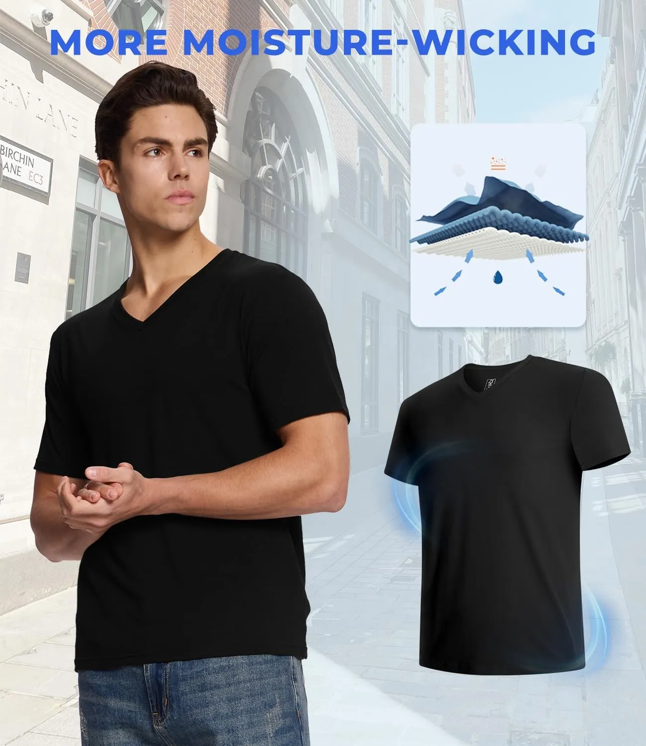 BAMBOO COOL Men's Undershirts Soft Stretch V Neck T-Shirts,Breathable and Moisture-Wicking White Tees for Men 3 Pack