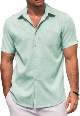 COOFANDY Men's Linen Shirts Short Sleeve Casual Shirts Summer Beach Button Down Shirts with Pocket