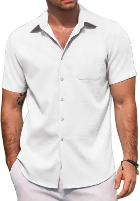 COOFANDY Men's Linen Shirts Short Sleeve Casual Shirts Summer Beach Button Down Shirts with Pocket