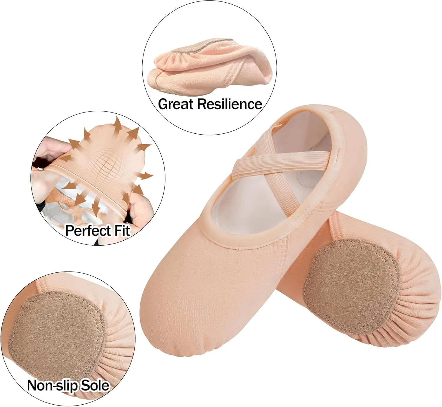 DANSHOW Ballet Shoes for Women Girls Highly Stretch Cotton Shoes Slipper Split Flats Sole