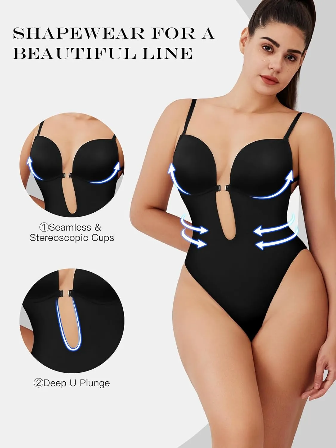 Decorus Shapewear Backless Bodysuit Strapless: Low-back Thong Body-shaper Invisible Women - Build in Bra Open-back Bodysuits
