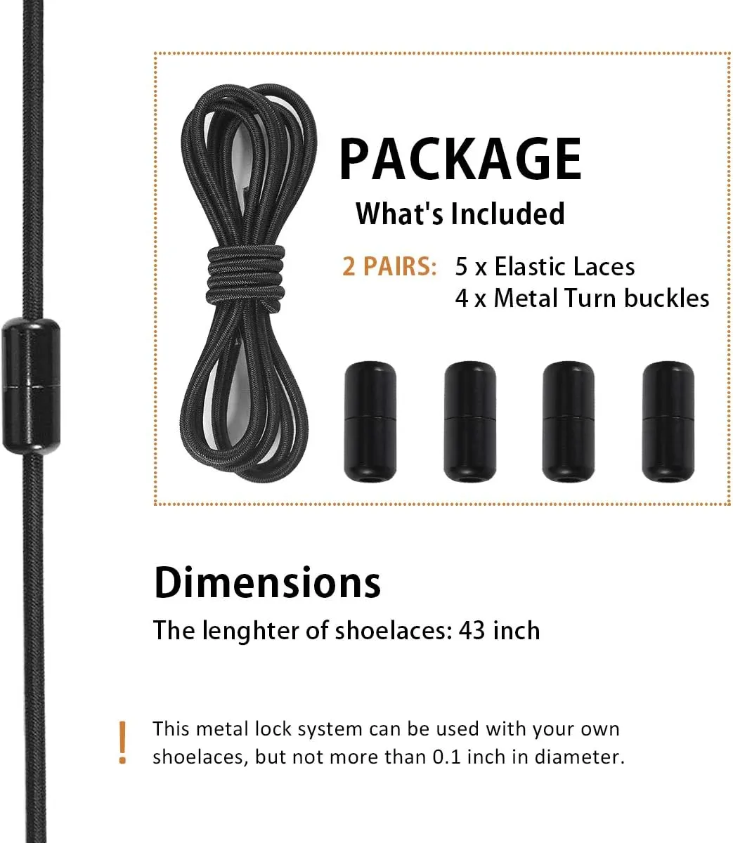Elastic Shoe Laces - No Tie Shoelaces for All Adult and Kids Sneakers Fits Board Shoes and Casual Shoes (2 Pairs)