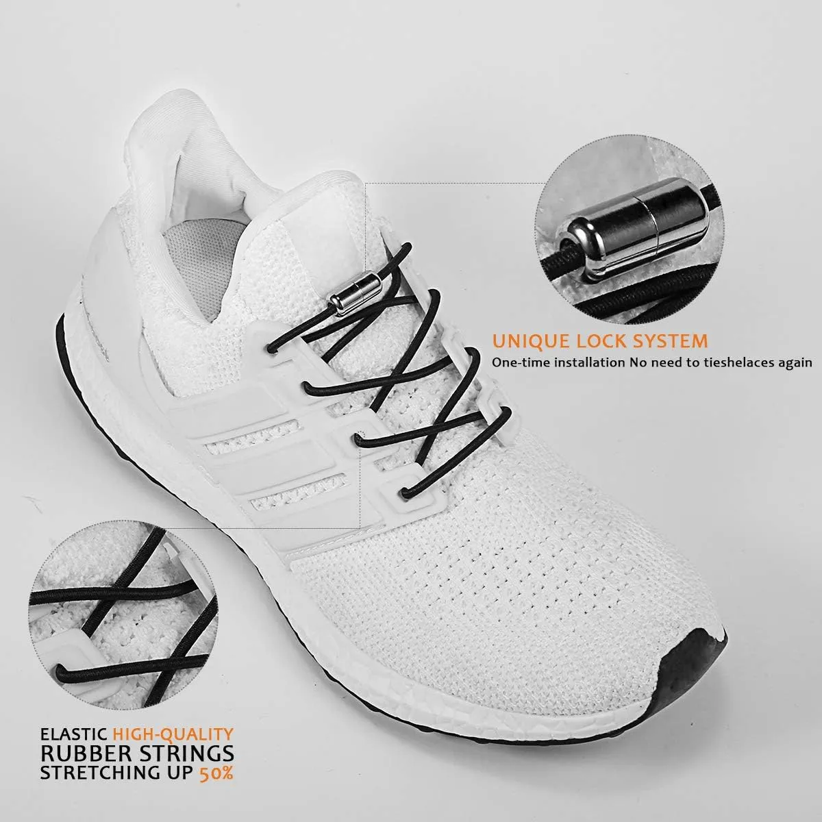 Elastic Shoe Laces - No Tie Shoelaces for All Adult and Kids Sneakers Fits Board Shoes and Casual Shoes (2 Pairs)