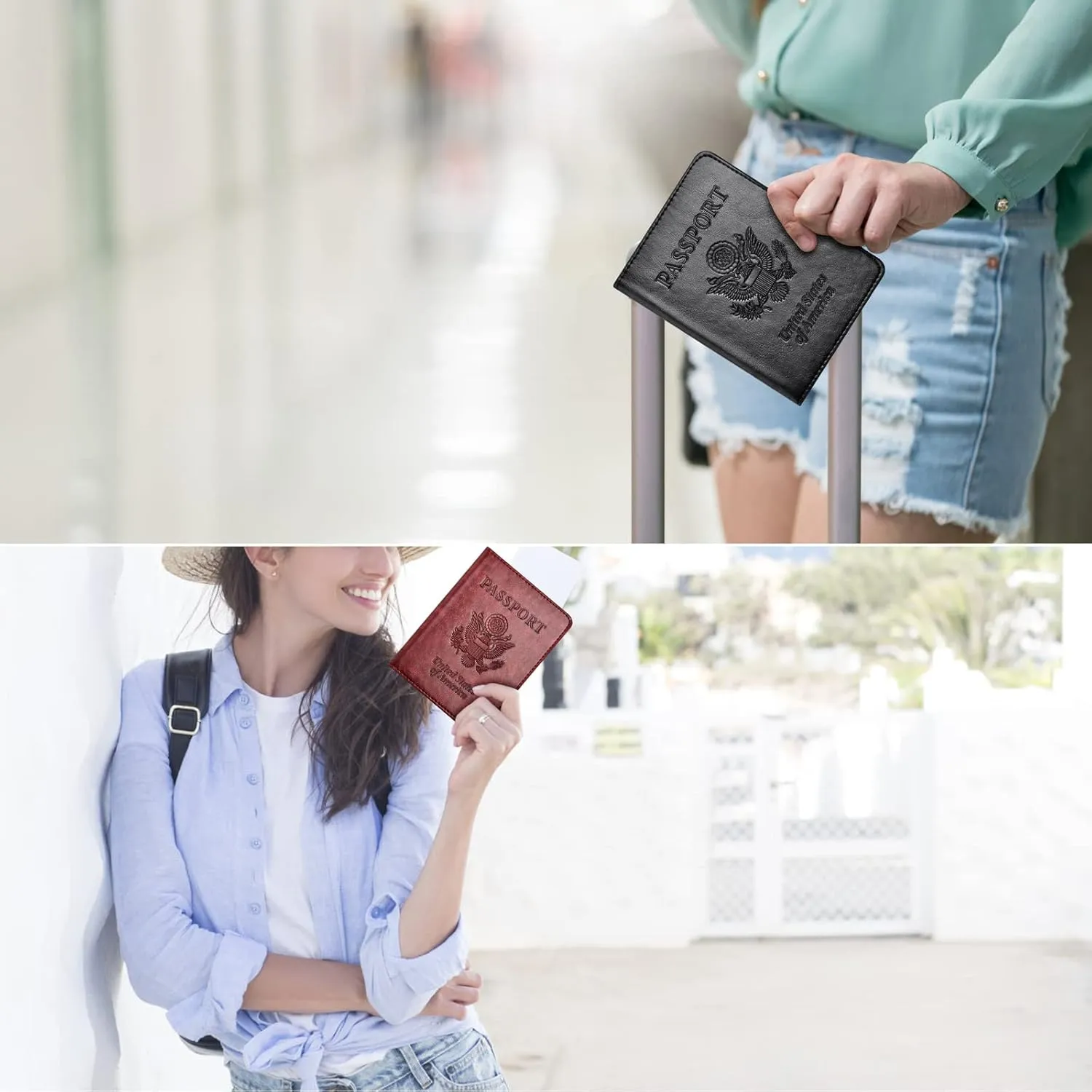 Eoehro 2Pack Passport Holder Wallet Cover Case, Travel Essentials for Women and Men