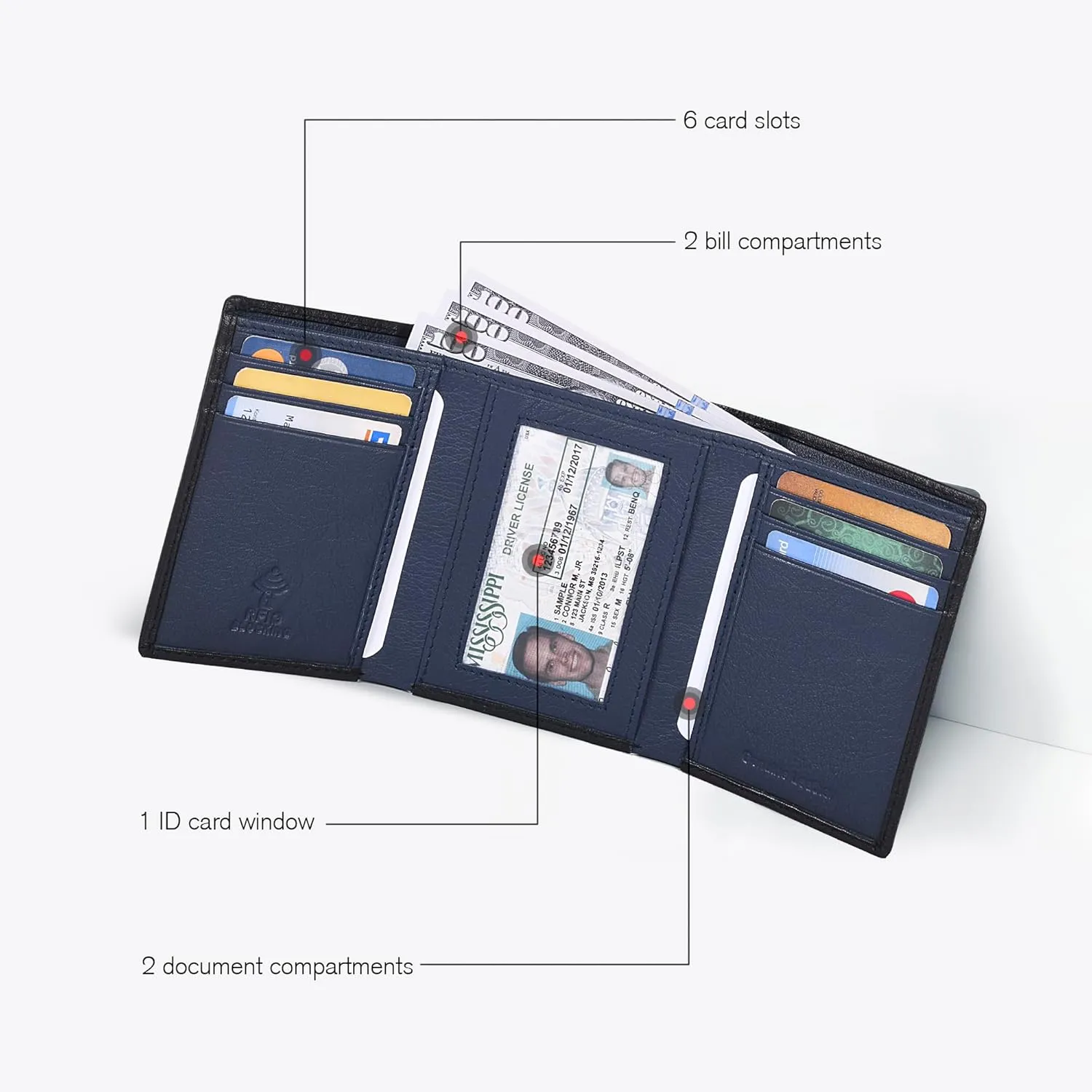ESTALON Leather Trifold Wallet For Men - RFID Blocking - 6 Card Slots, 2 Slip Pockets & 1 Front ID Window - Minimalist Design, Slim Wallet