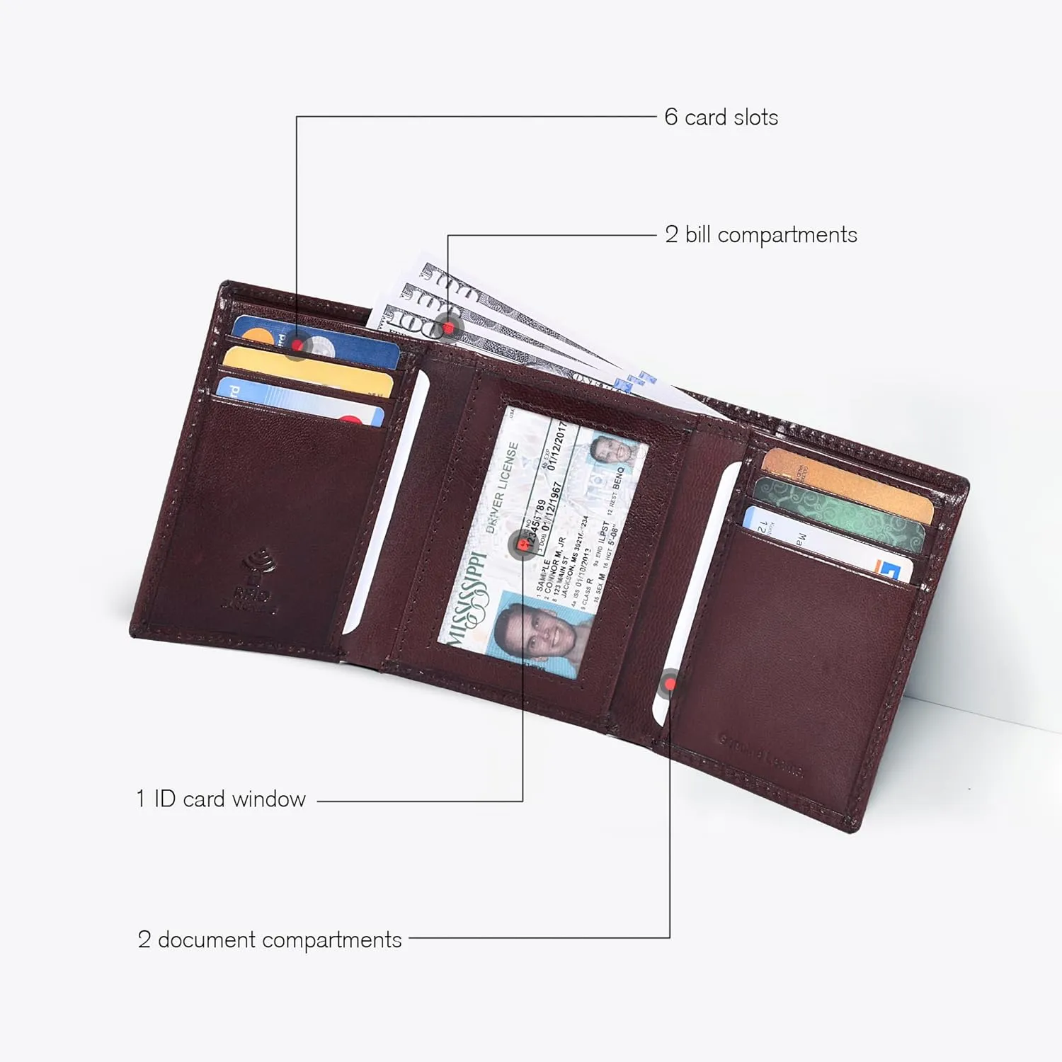 ESTALON Leather Trifold Wallet For Men - RFID Blocking - 6 Card Slots, 2 Slip Pockets & 1 Front ID Window - Minimalist Design, Slim Wallet