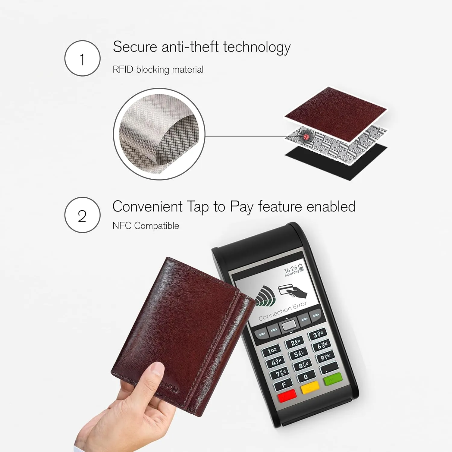 ESTALON Leather Trifold Wallet For Men - RFID Blocking - 6 Card Slots, 2 Slip Pockets & 1 Front ID Window - Minimalist Design, Slim Wallet