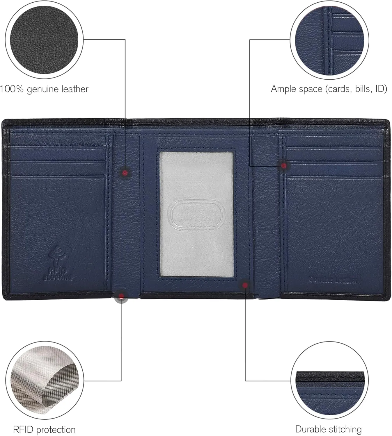 ESTALON Leather Trifold Wallet For Men - RFID Blocking - 6 Card Slots, 2 Slip Pockets & 1 Front ID Window - Minimalist Design, Slim Wallet