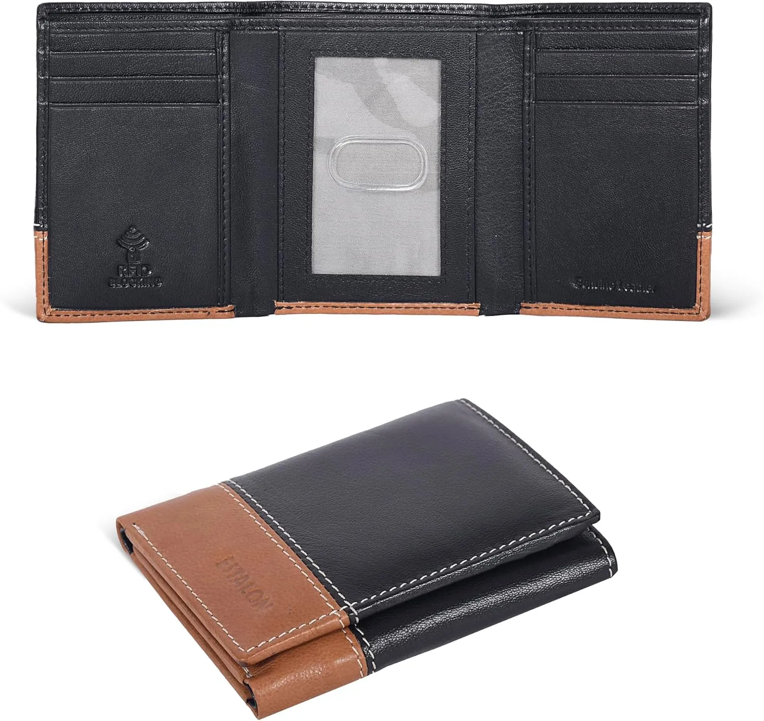 ESTALON Leather Trifold Wallet For Men - RFID Blocking - 6 Card Slots, 2 Slip Pockets & 1 Front ID Window - Minimalist Design, Slim Wallet