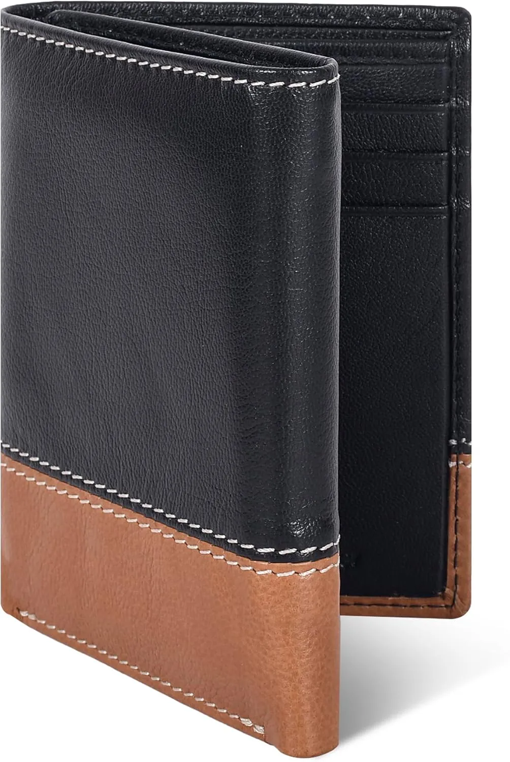 ESTALON Leather Trifold Wallet For Men - RFID Blocking - 6 Card Slots, 2 Slip Pockets & 1 Front ID Window - Minimalist Design, Slim Wallet