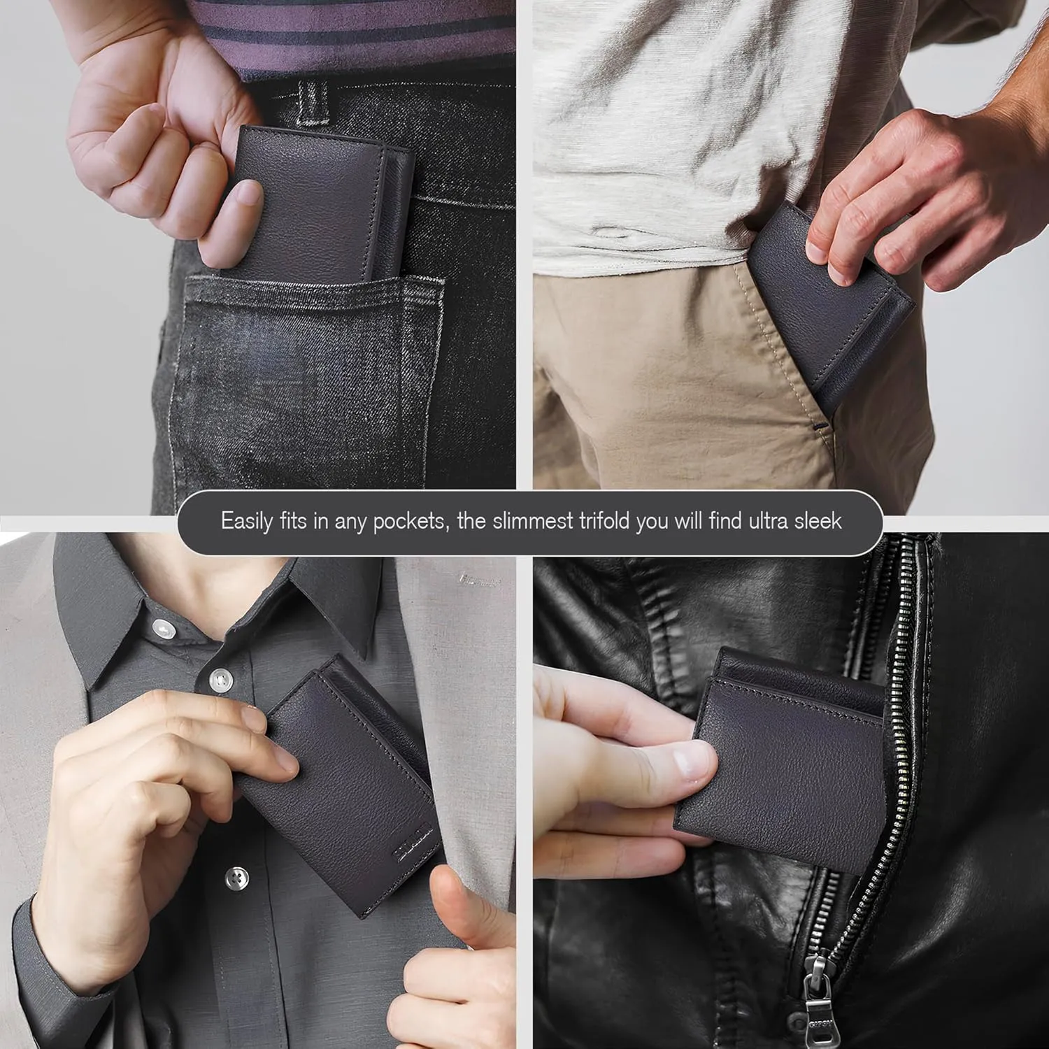 ESTALON Leather Trifold Wallet For Men - RFID Blocking - 6 Card Slots, 2 Slip Pockets & 1 Front ID Window - Minimalist Design, Slim Wallet