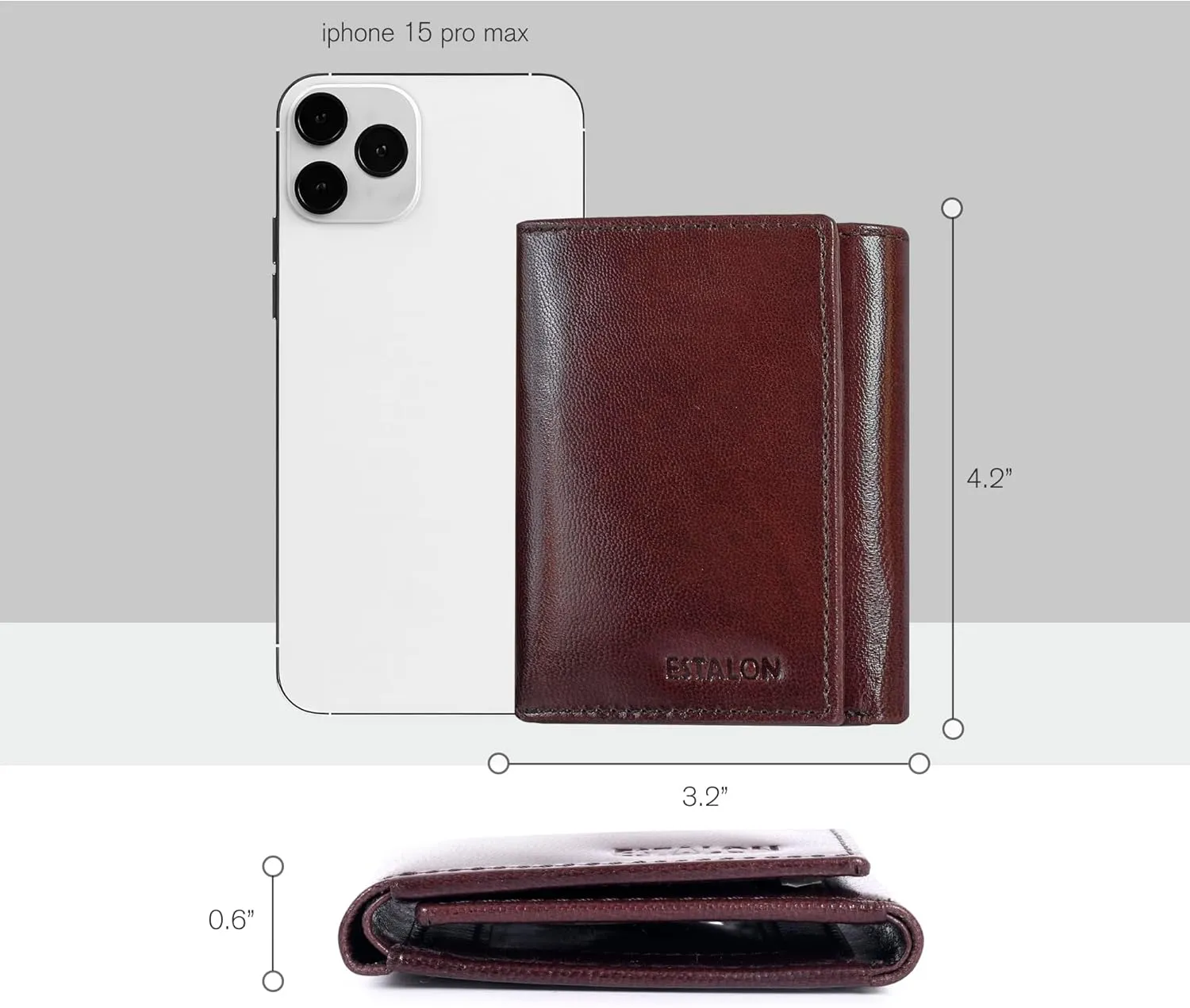 ESTALON Leather Trifold Wallet For Men - RFID Blocking - 6 Card Slots, 2 Slip Pockets & 1 Front ID Window - Minimalist Design, Slim Wallet