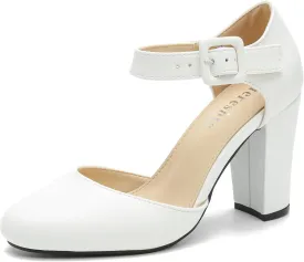 fereshte Women's High Heel Closed Toe Chunky Wedding Pumps Mary Jane Shoes