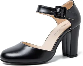 fereshte Women's High Heel Closed Toe Chunky Wedding Pumps Mary Jane Shoes