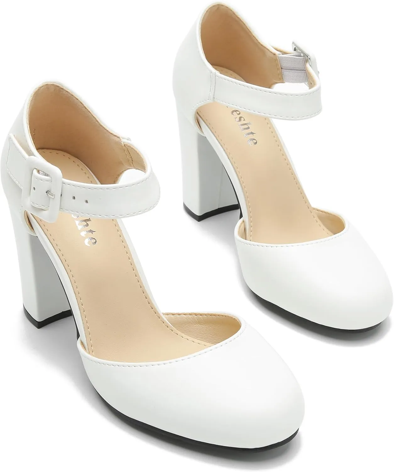 fereshte Women's High Heel Closed Toe Chunky Wedding Pumps Mary Jane Shoes