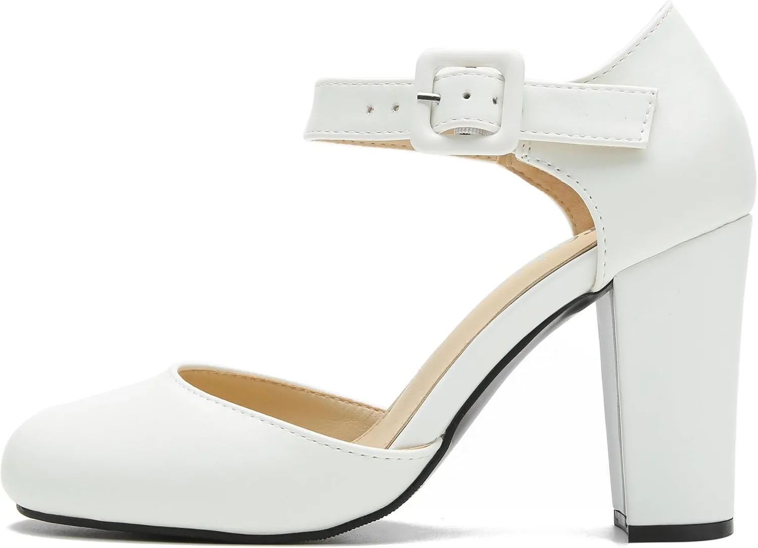 fereshte Women's High Heel Closed Toe Chunky Wedding Pumps Mary Jane Shoes