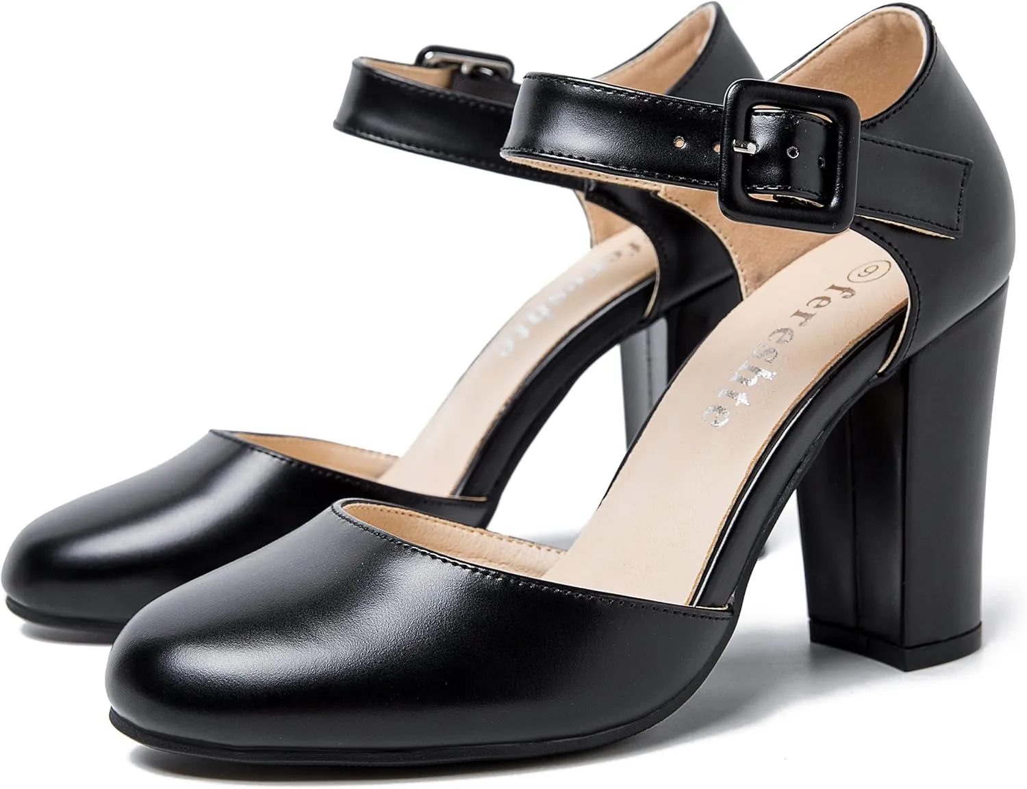fereshte Women's High Heel Closed Toe Chunky Wedding Pumps Mary Jane Shoes