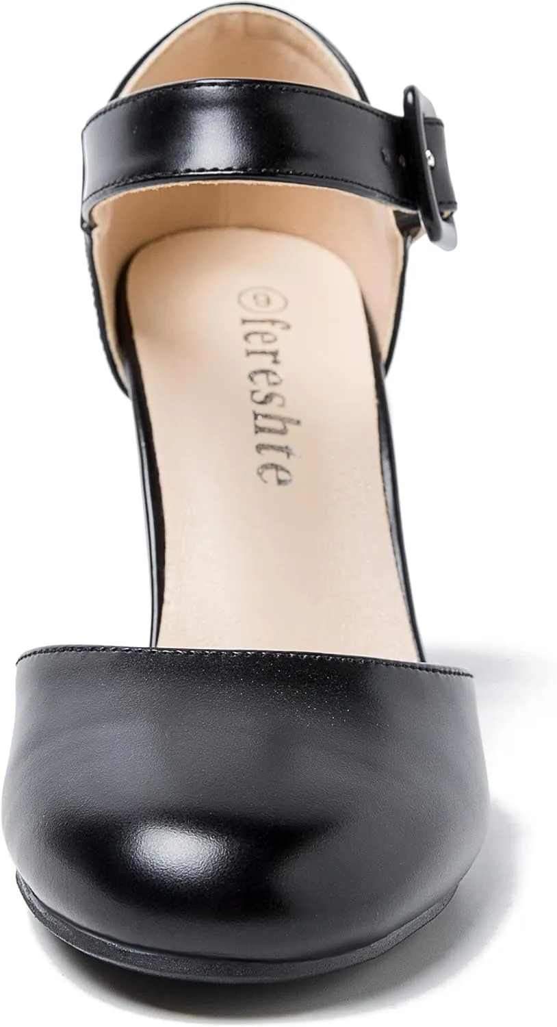 fereshte Women's High Heel Closed Toe Chunky Wedding Pumps Mary Jane Shoes