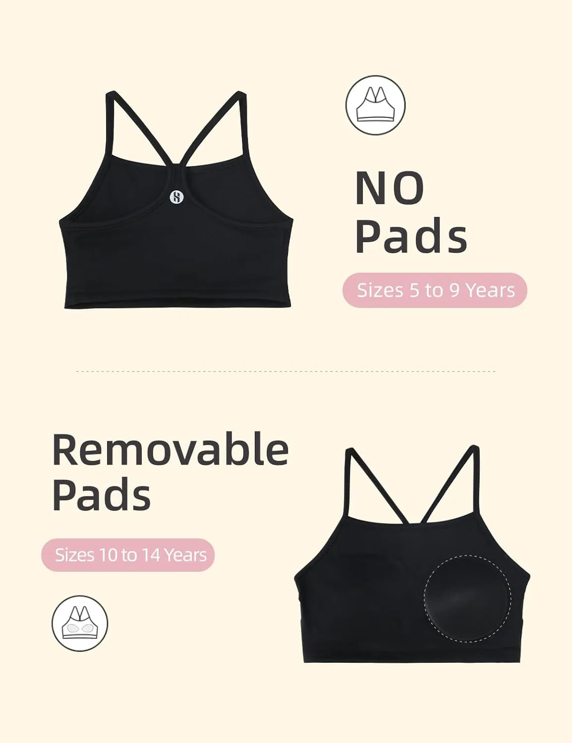 Girls Sports Bra - Spaghetti Strap Y Back Training Bras for Teens Racerback Yoga Bra Comfort Crop Top