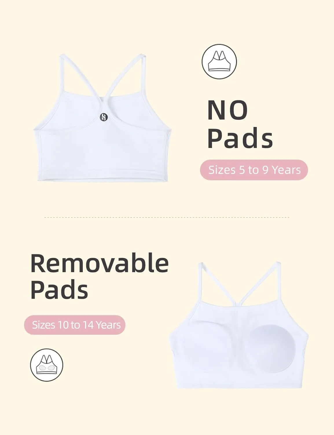 Girls Sports Bra - Spaghetti Strap Y Back Training Bras for Teens Racerback Yoga Bra Comfort Crop Top