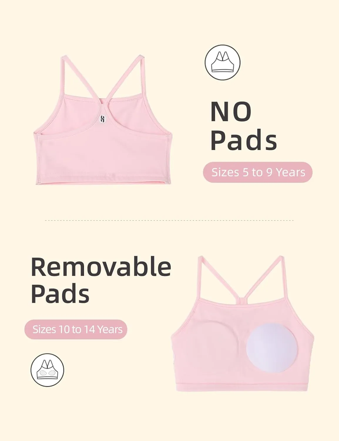 Girls Sports Bra - Spaghetti Strap Y Back Training Bras for Teens Racerback Yoga Bra Comfort Crop Top