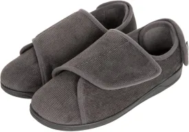 HomeTop Men's Corduroy Slippers Comfy Adjustable Hook and Loop Memory Foam Wide Indoor House Shoes for Diabetic Swollen Feet