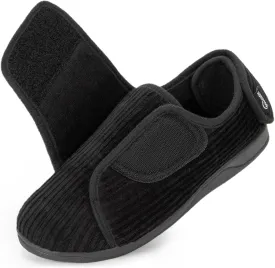 HomeTop Women's Corduroy Slippers Comfy Adjustable Hook and Loop Memory Foam Indoor Closed-back House Shoes for Diabetic Swollen Feet