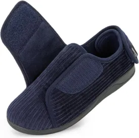 HomeTop Women's Corduroy Slippers Comfy Adjustable Hook and Loop Memory Foam Indoor Closed-back House Shoes for Diabetic Swollen Feet