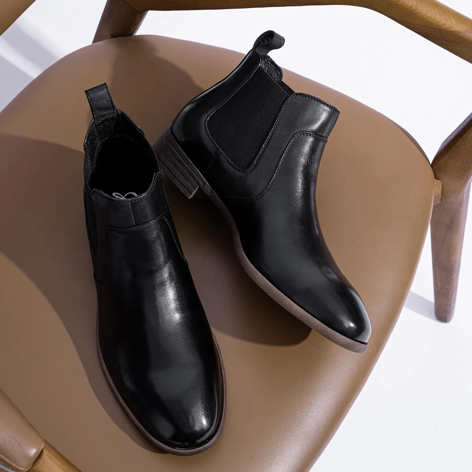 Jousen Men's Chelsea Boots Leather Lightweight Casual Chukka Ankle Boots Classic Elastic Dress Boots for Men