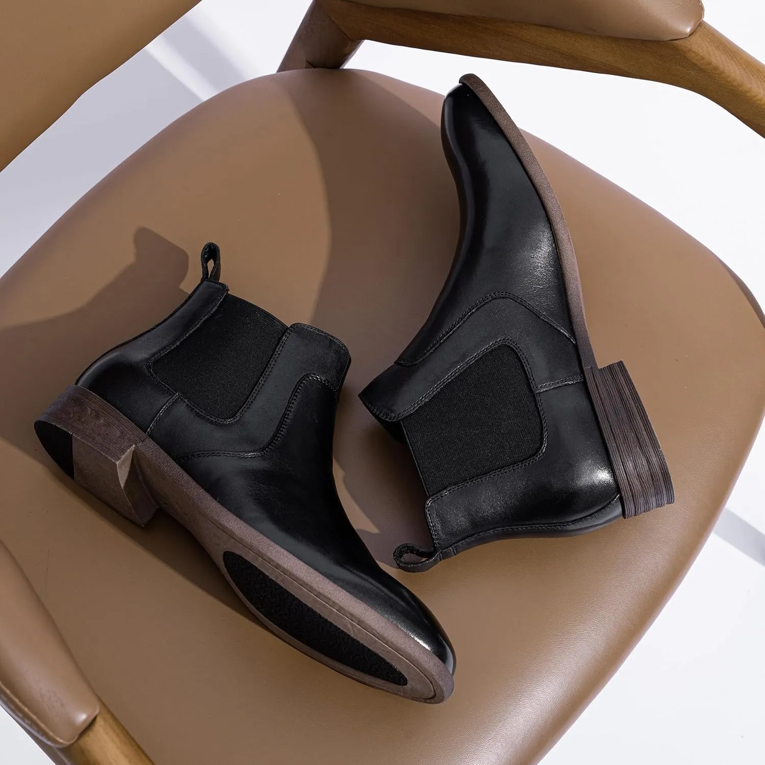Jousen Men's Chelsea Boots Leather Lightweight Casual Chukka Ankle Boots Classic Elastic Dress Boots for Men
