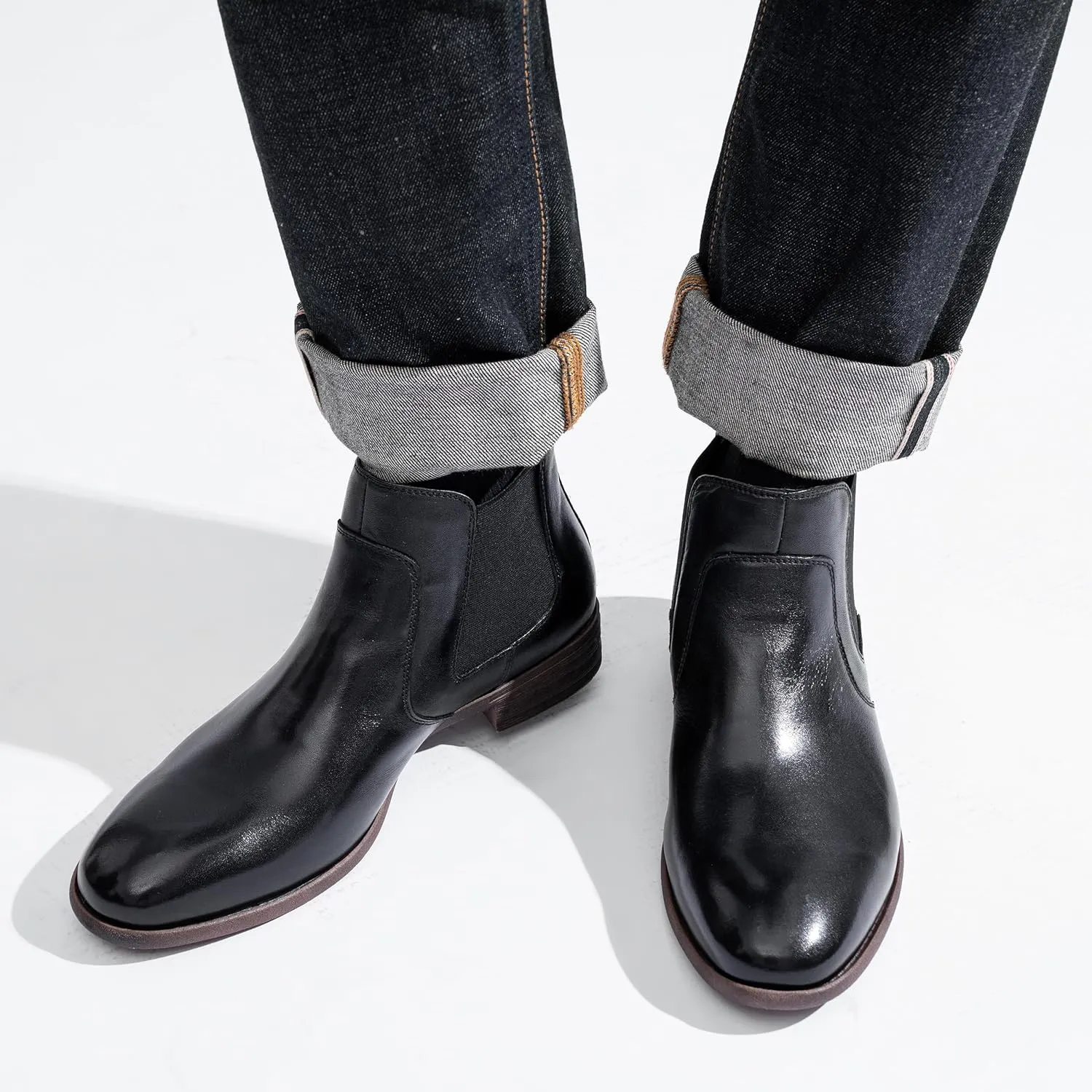 Jousen Men's Chelsea Boots Leather Lightweight Casual Chukka Ankle Boots Classic Elastic Dress Boots for Men