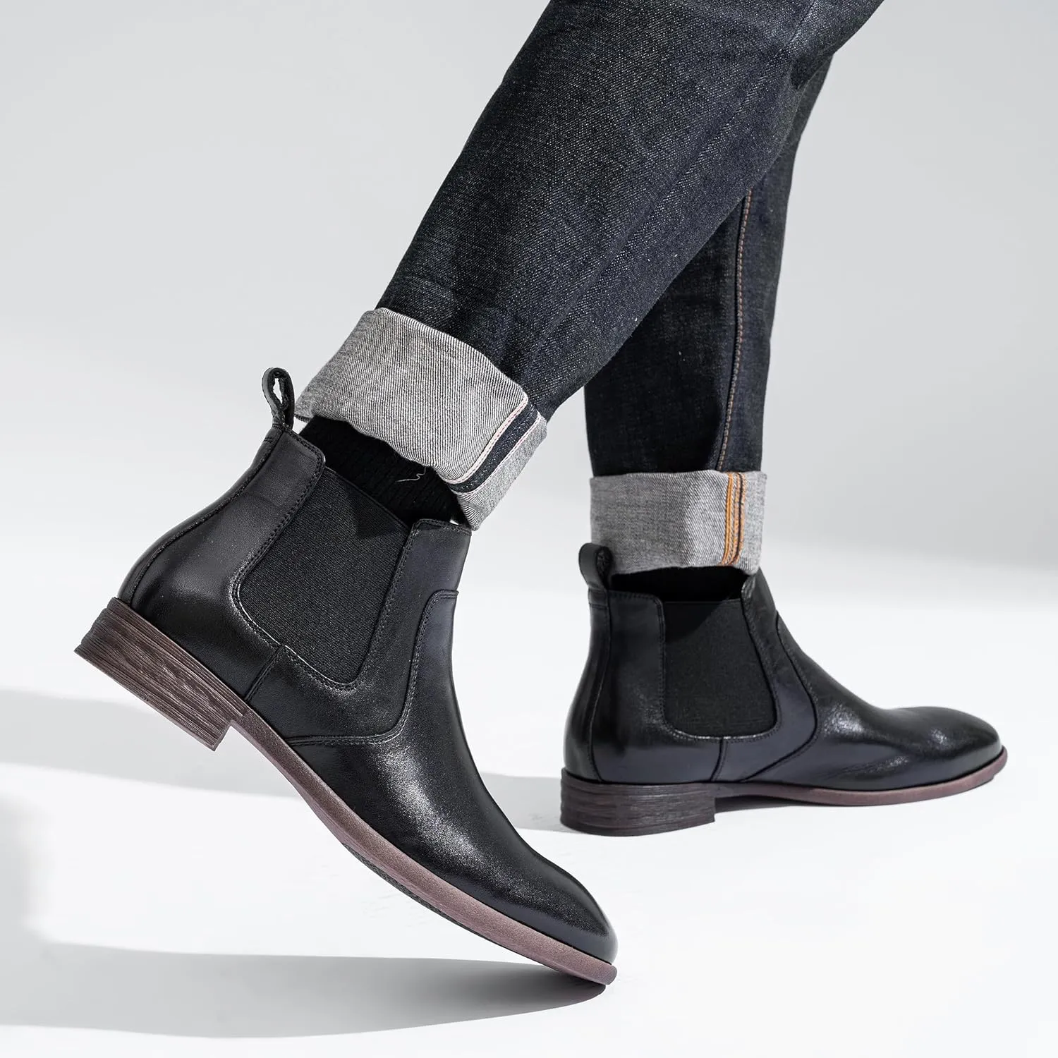 Jousen Men's Chelsea Boots Leather Lightweight Casual Chukka Ankle Boots Classic Elastic Dress Boots for Men