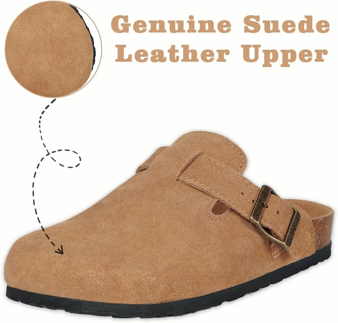 Kids Suede Clogs Boys Girls Cork Footbed Potato Shoes Classic Slip On Leather Mules Children Indoor Outdoor Sandals with Adjustable Buckle