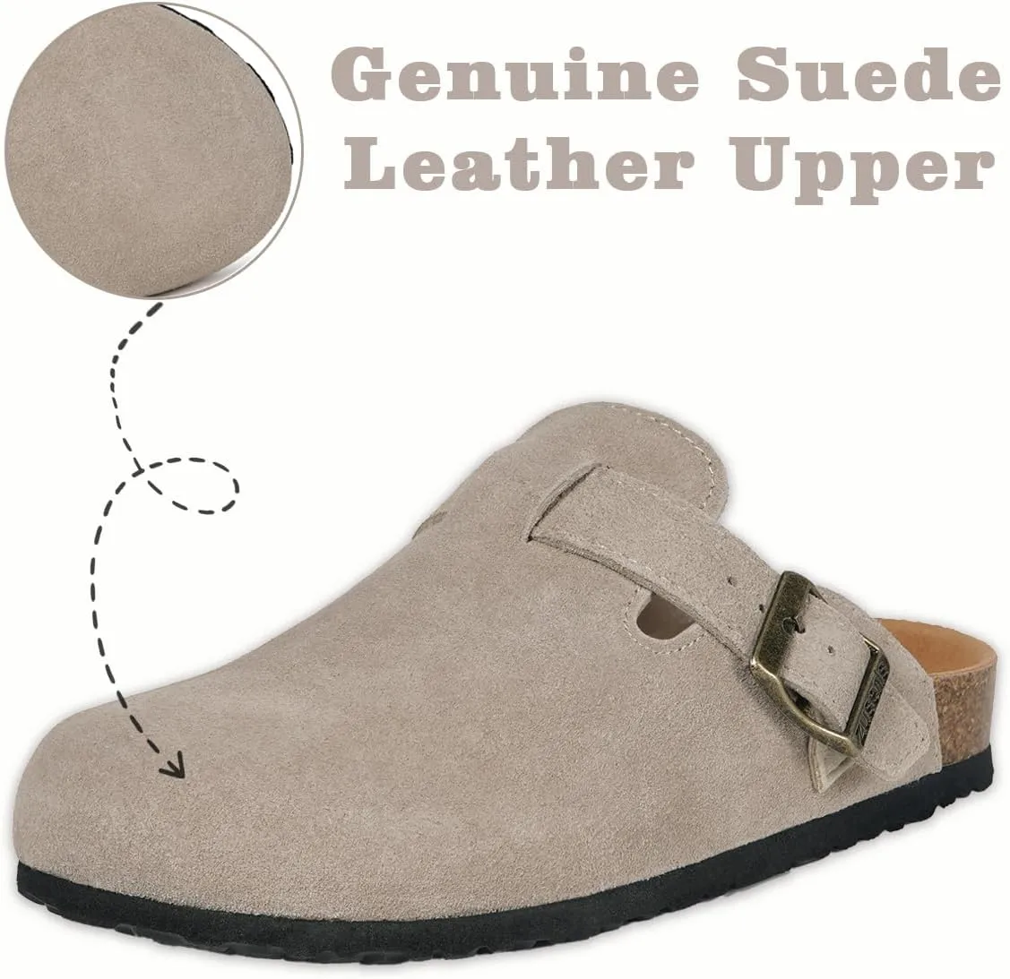 Kids Suede Clogs Boys Girls Cork Footbed Potato Shoes Classic Slip On Leather Mules Children Indoor Outdoor Sandals with Adjustable Buckle