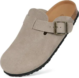 Kids Suede Clogs Boys Girls Cork Footbed Potato Shoes Classic Slip On Leather Mules Children Indoor Outdoor Sandals with Adjustable Buckle