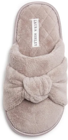 Laura Ashley Soft Terry Knot Scuff Slippers for Women - Comfy Non Slip Closed Toe Bedroom Slipper - Cozy Slide On Womens House Slippers