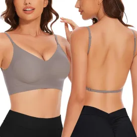 Low Back Bra Seamless Padded Bralettes for Women V Neck Mutiway Bras Halter Thin Straps Invisible Backless Bralette