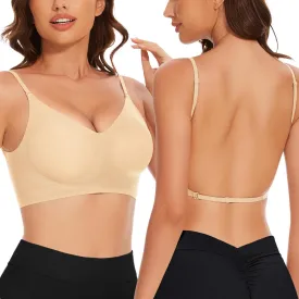 Low Back Bra Seamless Padded Bralettes for Women V Neck Mutiway Bras Halter Thin Straps Invisible Backless Bralette