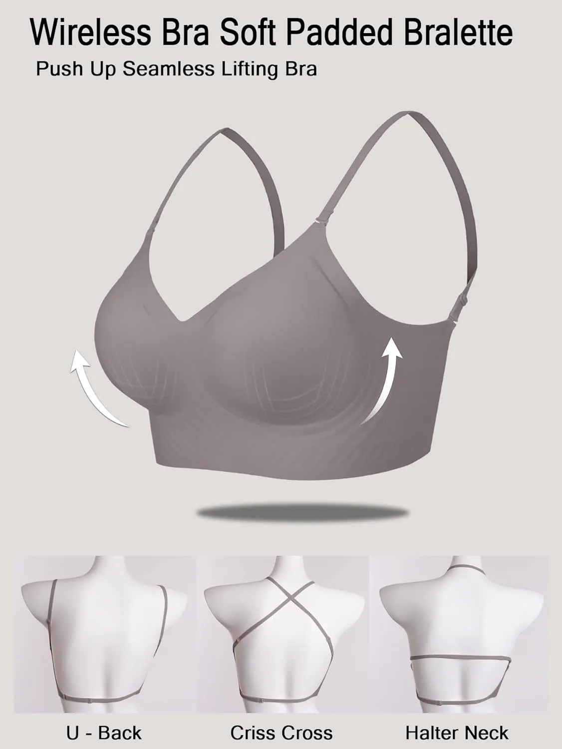 Low Back Bra Seamless Padded Bralettes for Women V Neck Mutiway Bras Halter Thin Straps Invisible Backless Bralette