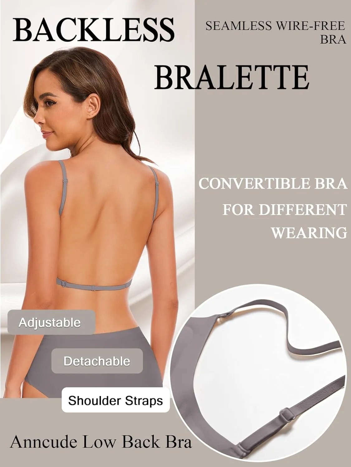 Low Back Bra Seamless Padded Bralettes for Women V Neck Mutiway Bras Halter Thin Straps Invisible Backless Bralette