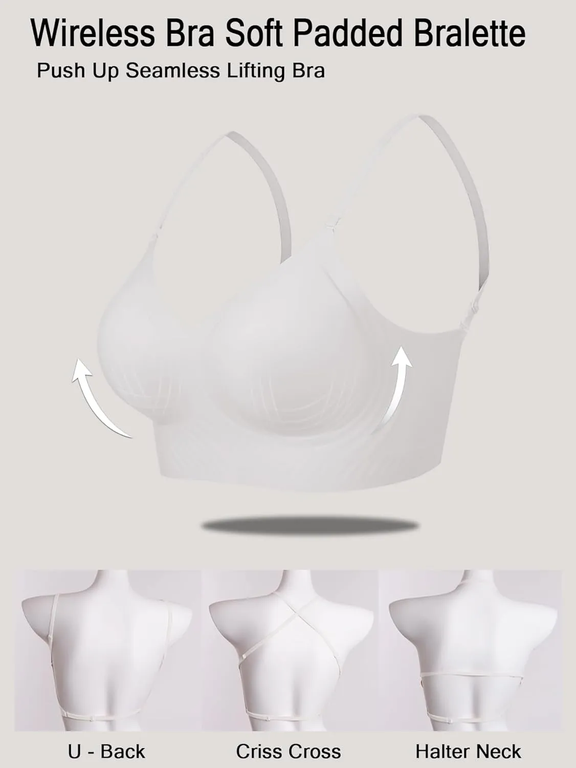 Low Back Bra Seamless Padded Bralettes for Women V Neck Mutiway Bras Halter Thin Straps Invisible Backless Bralette