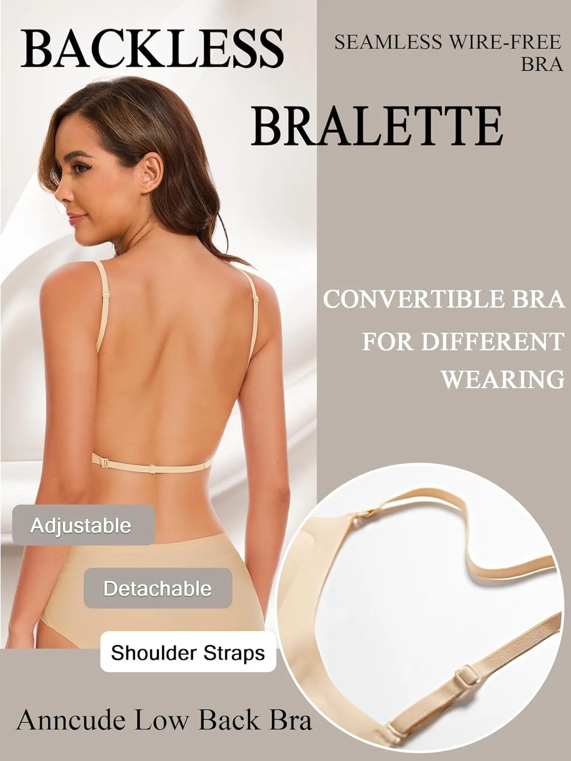 Low Back Bra Seamless Padded Bralettes for Women V Neck Mutiway Bras Halter Thin Straps Invisible Backless Bralette