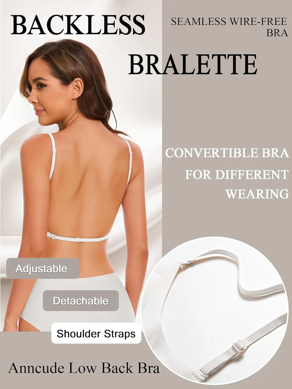 Low Back Bra Seamless Padded Bralettes for Women V Neck Mutiway Bras Halter Thin Straps Invisible Backless Bralette